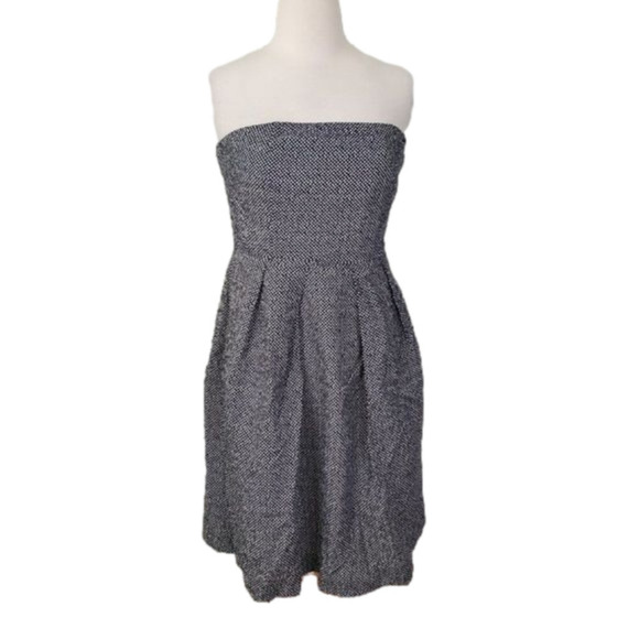 J Crew pleated strapless Black White Dress cotton sz 4 - Picture 1 of 5